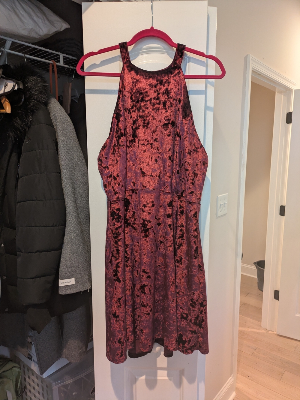 Xhilaration Crushed Velvet Mini Dress in Burgundy
